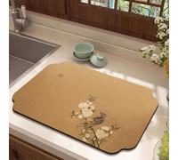 Chickwin Tapis Egouttoir Vaisselle, Tapis Vaisselle Absorbant Antidérapant Style Chinois, Egouttoir Séchage Rapide Diatomite, pour Bar à Café Plan de Travail de Cuisine (Brun,50x60cn)