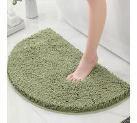 Chickwin Tapis Salle de Bain Antidérapant en Chenille, Semi-Circulaire Tapis de Bain Chenille Microfibre Épaisse Absorbant, Doux et Confortable Lavable en Machine (Vert Sauge,50x80cm)