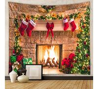 Chickwin Tapisserie Murale Noel Fausse Cheminée Noel, Rouge Toile de Fond Noel Tapisserie de Fenêtre et de Porte pour Salon Chambre Dortoir Fond de Fête (Cheminée 15,180x230cm)