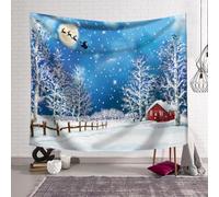 Chickwin Tapisserie Murale Noel Fausse Cheminée Noel, Toile de Fond Noel Impression 3D, Tapisserie de Fenêtre et de Porte pour Salon Chambre Dortoir Fond de Fête (180x230cm,Bleu)