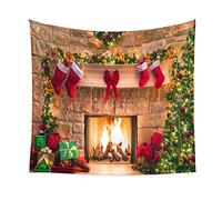 Chickwin Tapisserie Murale Noel Fausse Cheminée Noel, Toile de Fond Noel, Tapisserie de Fenêtre et de Porte pour Salon Chambre Dortoir Fond de Fête (150X200cm,Cheminée O)