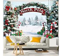 Chickwin Tapisserie Murale Noël Impression 3D, Toile de Fond Noel Tapisserie de Fenêtre et de Porte Fausse Cheminée Noel pour Salon, Chambre, Dortoir, Fond de Fête (230x180cm,Neige)