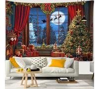 Chickwin Tapisserie Murale Noël Impression 3D, Toile de Fond Noel Tapisserie de Fenêtre et de Porte Fausse Cheminée Noel pour Salon, Chambre, Dortoir, Fond de Fête (150x150cm,Cadeaux)