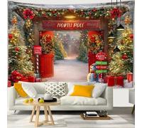 Chickwin Tapisserie Murale Noël Impression 3D, Toile de Fond Noel Tapisserie de Fenêtre et de Porte Fausse Cheminée Noel pour Salon, Chambre, Dortoir, Fond de Fête (230x150cm,Jardin)