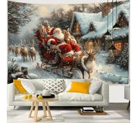 Chickwin Tapisserie Murale Noël Impression 3D, Toile de Fond Noel Tapisserie de Fenêtre et de Porte Fausse Cheminée Noel pour Salon, Chambre, Dortoir, Fond de Fête (230x150cm,Traîneau)