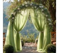 Chickwin Tenture Mariage Réutilisable, Suspendu Voilage avec 2 Rubans, Arche Mariage Tenture, Fond de Rideau Mousseline de Soie pour Décoration Mariagé,Fête,Toile de Fond (Vert 1,160x600cm)