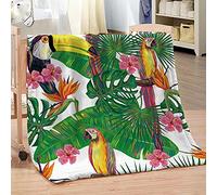 Chickwing Chickw1 Couverture Flanelle Ultra Doux, 3D Plante Imprimé Couverture Polaire Epaisse Microfibre Moelleuse Chaudes Légères Couvertures pour Lit/Canapé/Voyager (Oiseau Perroquet,160x200cm)