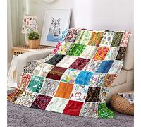 Chickwing Chickwin Couverture Plaid Flanelle, 3D Carreaux Imprimé Polaire Epaisse Microfibre Moelleuse Chaudes Légères Couvertures pour Voyager, Lit ou Canapé (Géométrie Patchwork,160x200cm)