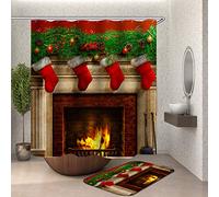 Chickwing Christmas Rideau de Douche Impression, Imperméable Polyester 3D Noël Impression numérique Décorations de Salle de Bain Art Impression Rideau 12 Crochets (Chaussettes Noël 1,150x180cm)