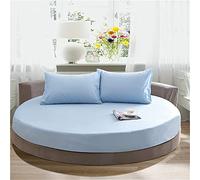 Chickwing Couleur Unie Rondes Drap Housse Antidérapants Housse De Matelas, 100% Coton Confortable Respirant Drap-Housse Poche Profonde 25cm - Résistant Rides (LumièreCielBleu,220cm)