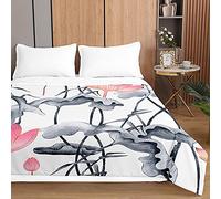 Chickwing Couvre Lit Matelassée, 3D Lotus Plante Imprimé Réversible Doux Microfiber Couvre-lit Couverture de lit Jeté de Lit Dessus de Lit Courtepointe (Gris Rose,220x240cm)