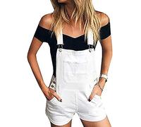 Chickwing Denim Salopette Femme Courte Combinaisons sans Manches Loose Jumpsuit Combishort à Bretelles Pantalons Courts Été Sexy Romper pour Plage Vacances Playsuit (M,Blanc)