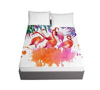 Chickwing Drap Housse en Microfibre, Imprimé de Animal Flamant Matelas 30cm Épais Protection de Matelas - Antidérapants Résistant Décoloration aux Rides (Plante Flamant Rose 3,200x200x30cm)