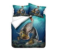 Chickwing Ensemble de Literie 4 Pièces, Chickw1 Microfibre 2 Personnes Parure de lit Sets de Housse de Couettes avec Housse de Couette Taies d'oreillers Drap de lit (Poisson-Chat,140x200cm)