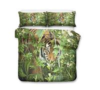 Chickwing Ensemble de Literie 4 Pièces, Microfibre 3D Imprimé 2 Personnes Parure de lit Sets de Housse de Couettes avec Housse de Couette Taies d'oreillers Drap de lit (Tigre de la Jungle,220x240cm)