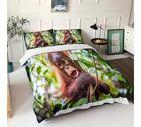 Chickwing Ensemble de Literie 4 Pièces, Microfibre 3D Imprimé 2 Personnes Parure de lit Sets de Housse de Couettes avec Housse de Couette Taies d'oreillers Drap de lit (140x200cm,Singe)