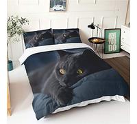 Chickwing Ensemble de Literie 4 Pièces, Microfibre 3D Imprimé 2 Personnes Parure de lit Sets de Housse de Couettes avec Housse de Couette Taies d'oreillers Drap de lit (Chat Noir,220x240cm)