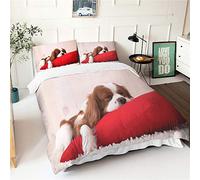 Chickwing Ensemble de Literie 4 Pièces, Microfibre 3D Imprimé 2 Personnes Parure de lit Sets de Housse de Couettes avec Housse de Couette Taies d'oreillers Drap de lit (King Charles Spaniel,200x200cm)