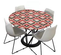 Chickwing Nappe de Table Ronde Élastique Ajustable Imperméable, Impression à Carreaux Géométriques, Protection de Table pour Restaurants (Grille Ondulée, 150cm)