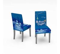Chickwing Noël Housse de Chaise Extensible Bleu Noir Impression de Christmas, pour Mariage, Noel, Restaurant, Hôtel, Conférence, Universel Housse de Chaise 1/2/4/6 pièces (2 pièces,Bleu)