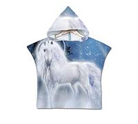 Chickwing Poncho à Capuche Enfants, Microfibre Serviette avec Capuche Cartoon Peignoir De Séchage Rapide Natation Robe de Bain Plage pour Garçons et Filles (60x80cm,Licorne blanche)