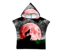 Chickwing Poncho à Capuche Enfants, Microfibre Serviette avec Capuche Cartoon Peignoir De Séchage Rapide Natation Robe de Bain Plage pour Garçons et Filles (60x80cm,Lune rouge)