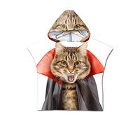 Chickwing Poncho à Capuche Enfants, Microfibre Serviette avec Capuche Cartoon Peignoir De Séchage Rapide Natation Robe de Bain Plage pour Garçons et Filles (60x80cm,Chat du manteau)