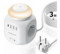 CHICLEW Multiprise USB Cube, Rallonge Multiprise 3M avec 4 Prises, 3 USB et 1 Type-C, 8 en 1 Prise Multiple avec Veilleuse LED, Protection Contre Les surtensions avec Interrupteur pour Bureau Maison