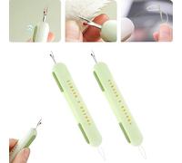 Chiclify Needle Threader, 2-in-1 Needle Threader & Seam Ripper Tool, Plug-in Stretchable Remover Needle Threading Tool, Automatic Needle Threaders for Hand Sewing Machine for Knitting (2*Green)