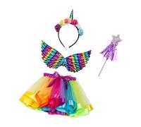 ChicLitonor Costume Licorne Fille Ensemble Robe de Princesse Ailes Accessoire Cosplay Polyester Unique Adapté pour Fête Déguisée Anniversaire Représentation, Style Un