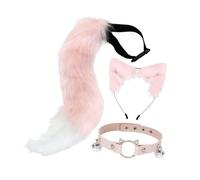 ChicLitonor Ensemble Oreilles, Collier et Queue - Cosplay Mignon pour, Les Fêtes et Les Spectacles sur Scène, Rose Blanc