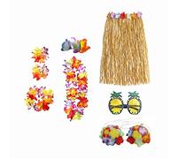 ChicLitonor Jupe Hawaïenne Ensemble Déguisement Danse Costume Élastique Tropical Jupe Fleurs Accessoires Réglables pour Adultes Enfants Femmes Hommes Adapté Fête