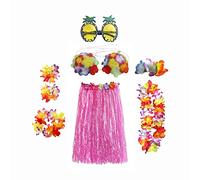 ChicLitonor Jupe Hawaïenne Ensemble Déguisement Danse Costume Élastique Tropical Jupe Fleurs Accessoires Réglables pour Adultes Enfants Femmes Hommes Adapté Fête