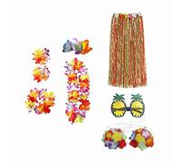 ChicLitonor Jupe Hawaïenne Ensemble Déguisement Danse Costume Élastique Tropical Jupe Fleurs Accessoires Réglables pour Adultes Enfants Femmes Hommes Adapté Fête