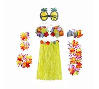 ChicLitonor Jupe Hawaïenne Ensemble Déguisement Danse Costume Élastique Tropical Jupe Fleurs Accessoires Réglables pour Adultes Enfants Femmes Hommes Adapté Fête