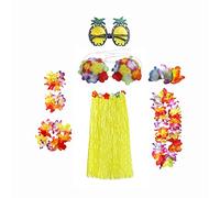 ChicLitonor Jupe Hawaïenne Ensemble Déguisement Danse Costume Élastique Tropical Jupe Fleurs Accessoires Réglables pour Adultes Enfants Femmes Hommes Adapté Fête
