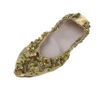 ChicLitonor Souples et Professionnelles pour Femmes et Filles, Chaussures de Danse Orientale à Paillettes, Or/argent, Pointure 3,5, Or, M