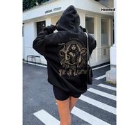 CHICLY19 sweat-shirt à capuche oversize pour femmes avec graphique inspiré de l'occultisme - Pull ample à manches longues noires avec texte décoratif "Dans un monde d'Ève, sois une Lilith" et une impr