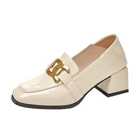 CHICMARK Ballerines avec pointe carrée - Talon bloc de 5 cm et décor en métal - Aspect cuir verni pour femme - Confortable pour le bureau et la vie quotidienne, beige, 51 EU