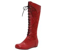 CHICMARK Bottes d'hiver à lacets pour femme, tige haute, robuste, pour jeans et robes, rouge, 36 EU