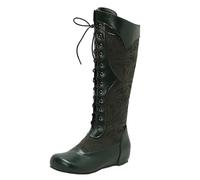 CHICMARK Bottes d'hiver à lacets pour femme, tige haute, robuste, pour jeans et robes, vert, 46 EU