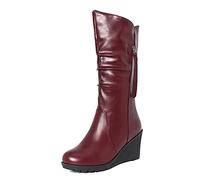 CHICMARK Bottes longues à talon compensé pour femme, rouge bordeaux, 45 EU