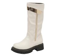 CHICMARK Bottines à plateforme pour femme - Détails en métal - Talon de 4,5 cm pour un style urbain, Blanc., 42 EU