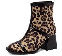 CHICMARK Bottines décontractées à bout carré pour femme - Bottes courtes avec doublure en fausse fourrure et talon bloc pour affaires, rencontres, fête, léopard, 44 EU