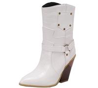 CHICMARK Bottines d'hiver pour femme avec bout pointu et talon compensé, Blanc., 38 EU