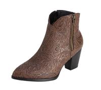 CHICMARK Bottines western pour femme - Talon de 5,5 cm et gaufrage floral - Doublure moelleuse pour l'hiver - Semelle antidérapante pour le quotidien, Marron 1., 51 EU