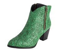 CHICMARK Bottines western pour femme - Talon de 5,5 cm et gaufrage floral - Doublure moelleuse pour l'hiver - Semelle antidérapante pour le quotidien, vert, 44 EU