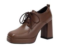 CHICMARK Chaussures à lacets à plateforme - Talon de 9,5 cm et plateau de 2 cm - Avec pointe carrée pour femme - Semelle antidérapante pour les soirées, marron, 46 EU