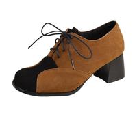 CHICMARK Chaussures à lacets bicolore | Talon bloc de 5,5 cm et aspect daim | Style Oxford pour femme | Semelle résistante pour le quotidien, marron, 39 EU