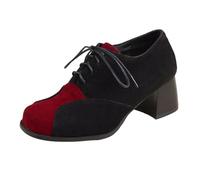CHICMARK Chaussures à lacets bicolore | Talon bloc de 5,5 cm et aspect daim | Style Oxford pour femme | Semelle résistante pour le quotidien, Noir , 35 EU
